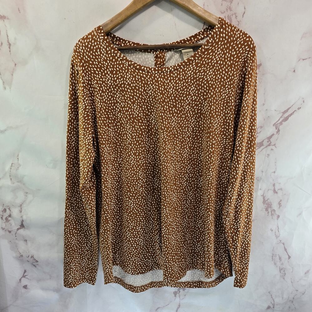 Duluth Shirt Womens Large Brown White Long Button Back Willow Knit Speckled